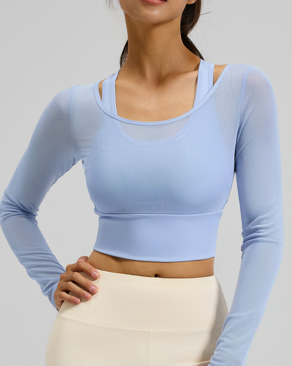 Flow Mesh Long Sleeves Waist Length Top