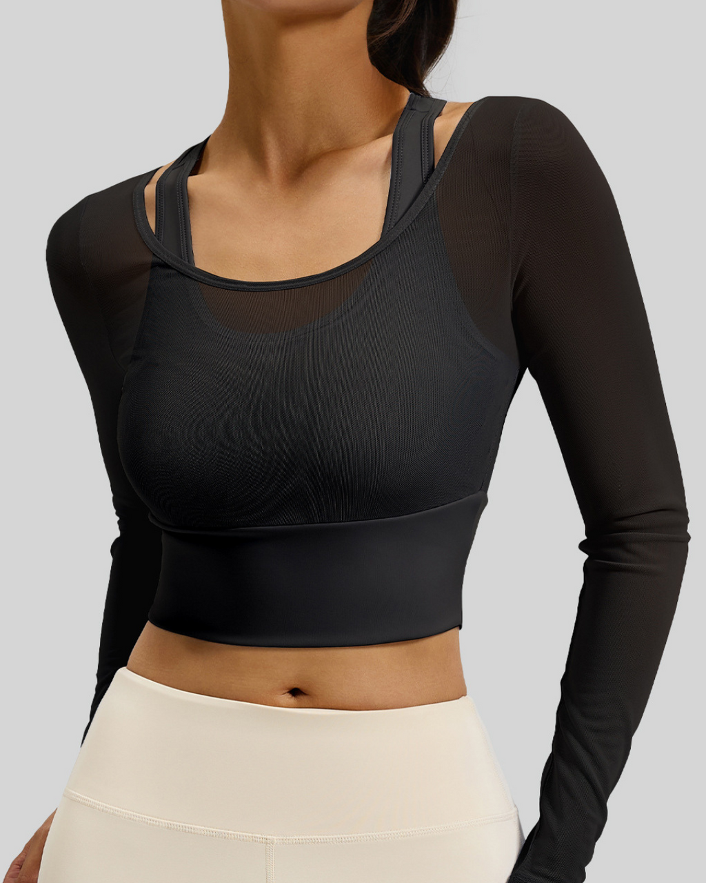 Flow Mesh Long Sleeves Waist Length Top