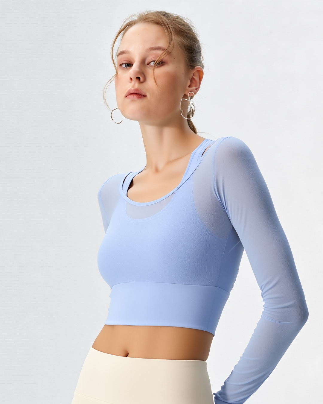 Flow Mesh Long Sleeves Waist Length Top