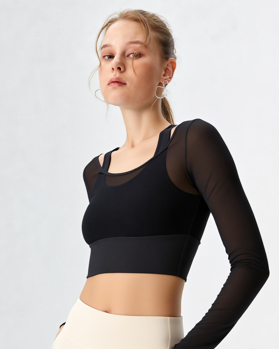 Flow Mesh Long Sleeves Waist Length Top