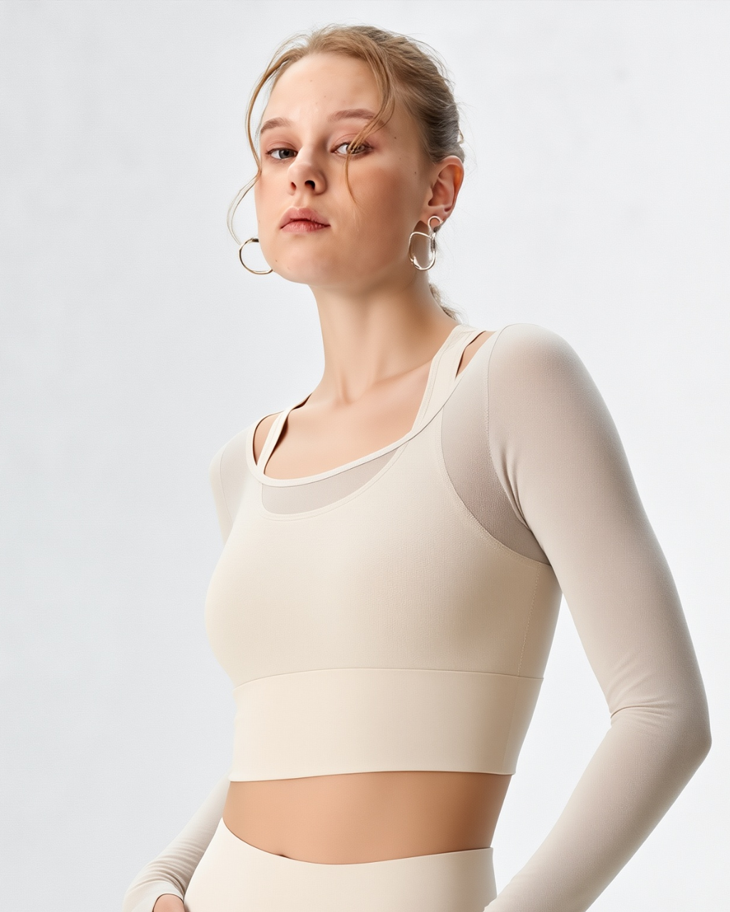 Flow Mesh Long Sleeves Waist Length Top